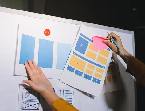 Team of UI UX web designer are working together to develop mobile responsiv.. 写真素材