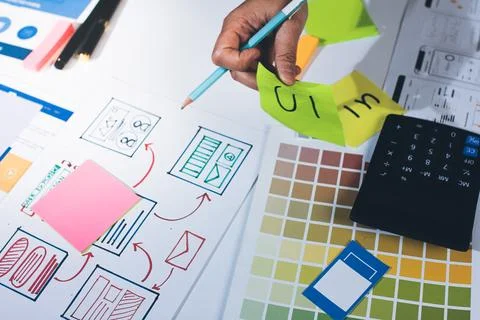 Team of UI UX web designer are working together to develop mobile responsiv.. Stock Photos