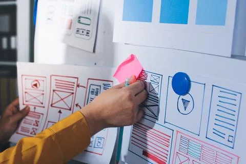 Team of UI UX web designer are working together to develop mobile responsiv.. Foto stock