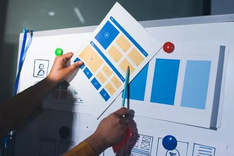 Team of UI UX web designer are working together to develop mobile responsiv.. 库存照片