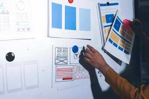 Team of UI UX web designer are working together to develop mobile responsiv.. Stock Photos