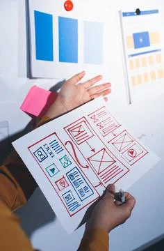 Team of UI UX web designer are working together to develop mobile responsiv.. Stock Photos