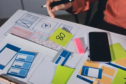 Team of UI UX web designer are working together to develop mobile responsiv.. Stock Photos