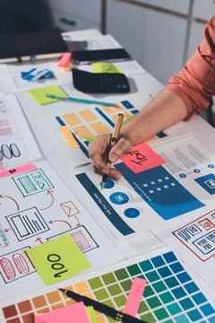 Team of UI UX web designer are working together to develop mobile responsiv.. Stock Photos