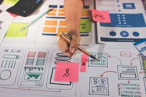Team of UI UX web designer are working together to develop mobile responsiv.. Stock Photos