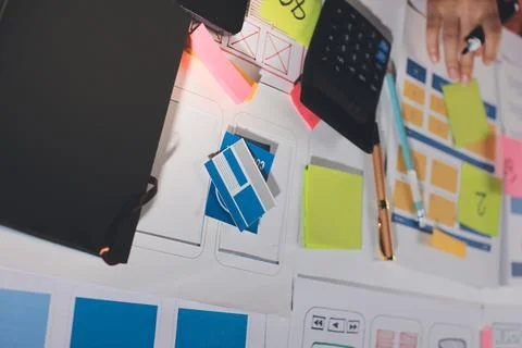 Team of UI UX web designer are working together to develop mobile responsiv.. Stock Photos