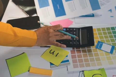 Team of UI UX web designer are working together to develop mobile responsiv.. Foto stock