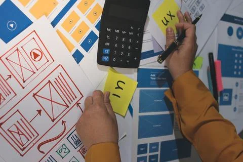 Team of UI UX web designer are working together to develop mobile responsiv.. Foto stock