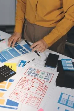 Team of UI UX web designer are working together to develop mobile responsiv.. Foto stock