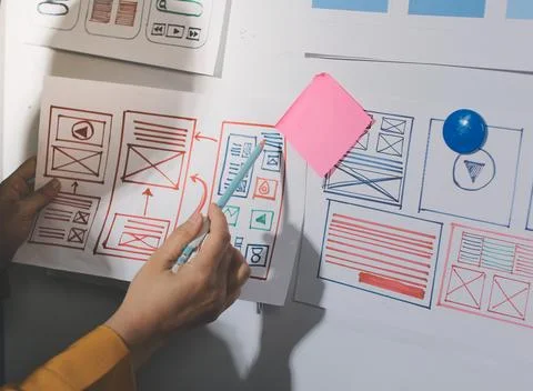 Team of UI UX web designer are working together to develop mobile responsiv.. Stock Photos