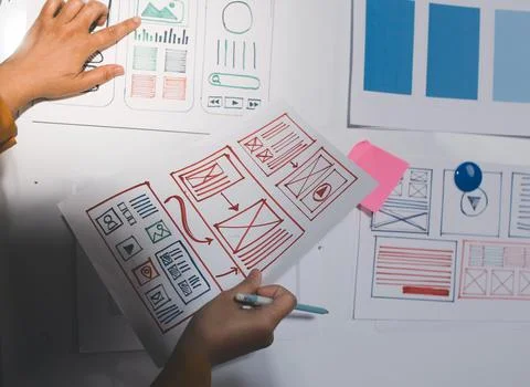 Team of UI UX web designer are working together to develop mobile responsiv.. Stock Photos