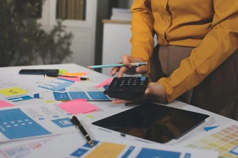 Team of UI UX web designer are working together to develop mobile responsiv.. Stock Photos