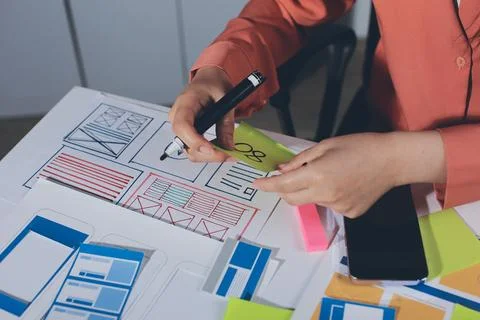 Team of UI UX web designer are working together to develop mobile responsiv.. Stock Photos