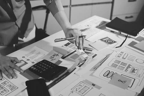 Team of UI UX web designer are working together to develop mobile responsiv.. Stock Photos