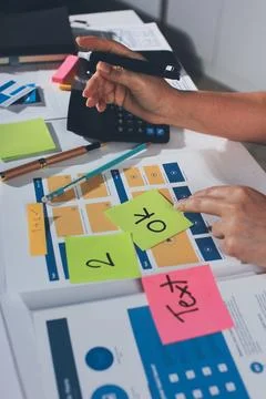 Team of UI UX web designer are working together to develop mobile responsiv.. 스톡 사진