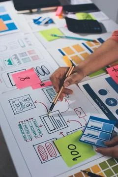 Team of UI UX web designer are working together to develop mobile responsiv.. 写真素材
