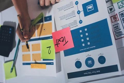 Team of UI UX web designer are working together to develop mobile responsiv.. Stock Photos
