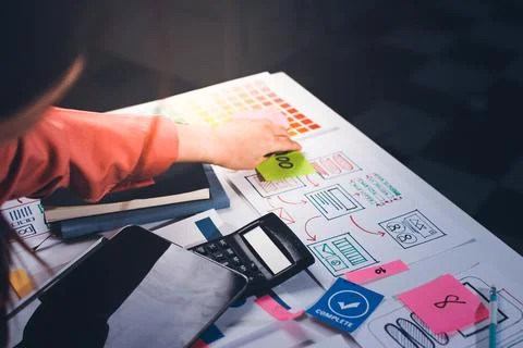 Team of UI UX web designer are working together to develop mobile responsiv.. Stock Photos