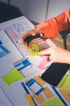 Team of UI UX web designer are working together to develop mobile responsiv.. 스톡 사진