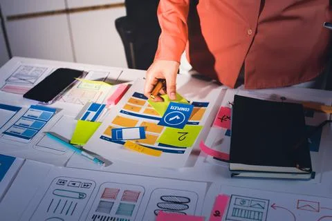 Team of UI UX web designer are working together to develop mobile responsiv.. Stock Photos