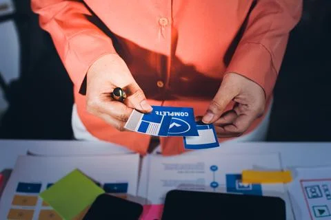 Team of UI UX web designer are working together to develop mobile responsiv.. Stock Photos
