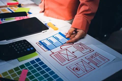 Team of UI UX web designer are working together to develop mobile responsiv.. Stock Photos