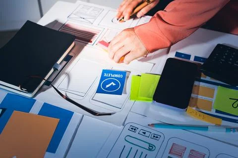 Team of UI UX web designer are working together to develop mobile responsiv.. Stock Photos