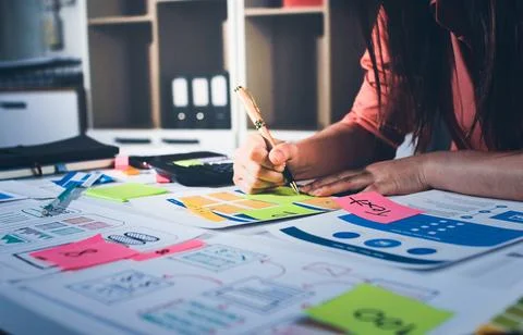 Team of UI UX web designer are working together to develop mobile responsiv.. Stock Photos