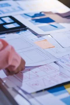 Team of UI UX web designer are working together to develop mobile responsiv.. Stock Photos