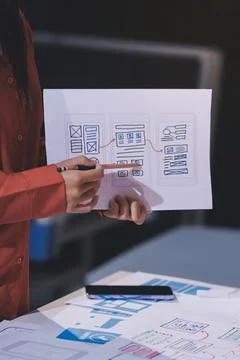 Team of UI UX web designer are working together to develop mobile responsiv.. Stock Photos