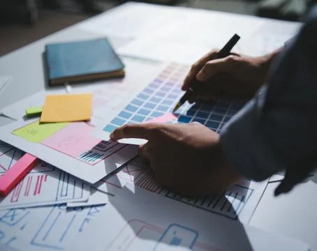 Team of UI UX web designer are working together to develop mobile responsiv.. Stock Photos