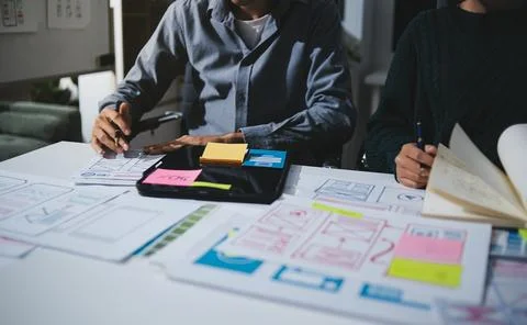 Team of UI UX web designer are working together to develop mobile responsiv.. Foto stock