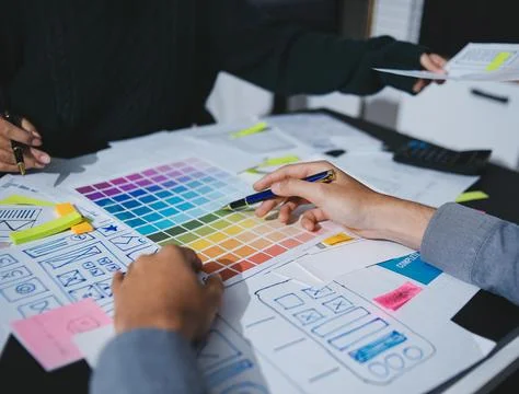 Team of UI UX web designer are working together to develop mobile responsiv.. Foto stock