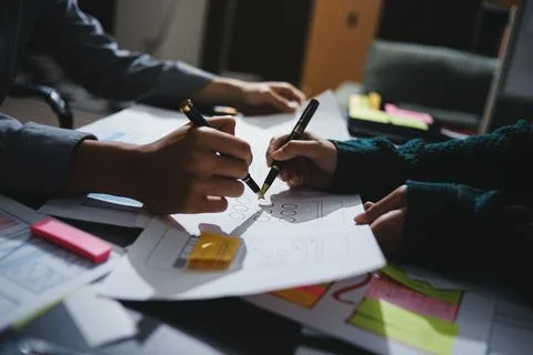 Team of UI UX web designer are working together to develop mobile responsiv.. Foto stock