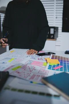 Team of UI UX web designer are working together to develop mobile responsiv.. Foto stock