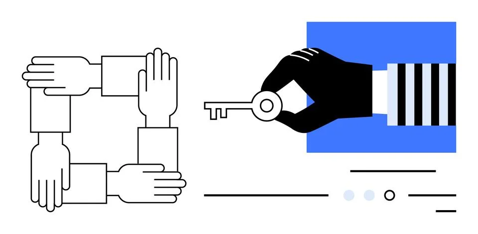 Team Unity and Trust Concept with Hands Forming a Square and Hand Holding K.. Stock Illustration