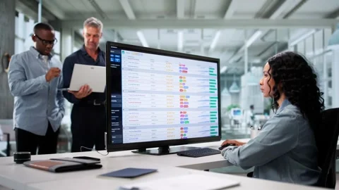Team Using Spreadsheets To Analyze Data Stock Footage 312888921