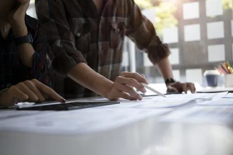 Team of web application developer working on new project together at creative 库存照片