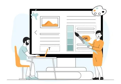Team of web designers. Man and woman developing design for web page, application Illustrazione stock