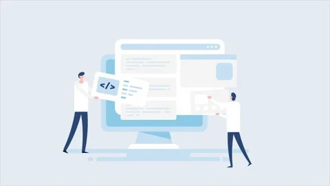 Team of web developer, software application programming on screen. Stock Footage 238076615