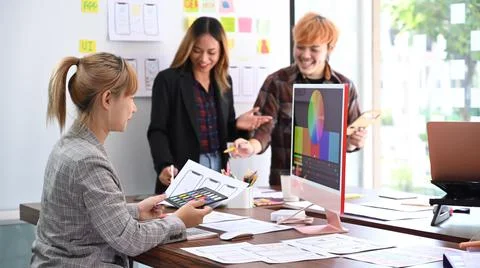 Team of website designer planning application development sketch template layout Stock Photos