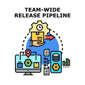 Team wide release pipeline optimizing software development delivery Ilustración de archivo