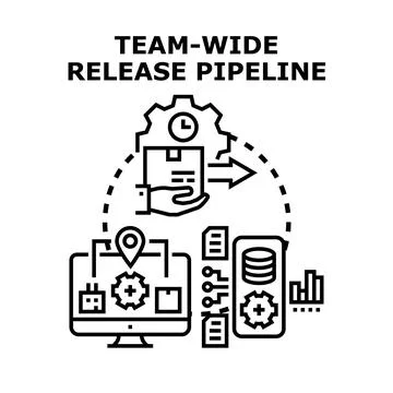 Team wide release pipeline optimizing software development delivery Stock Illustration