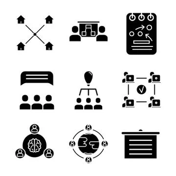 Team work black icon set on white background Stockillustratie