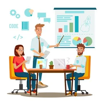 Team Work Brainstorming . Presentation Of The Project. Innovation Idea Stock Illustration