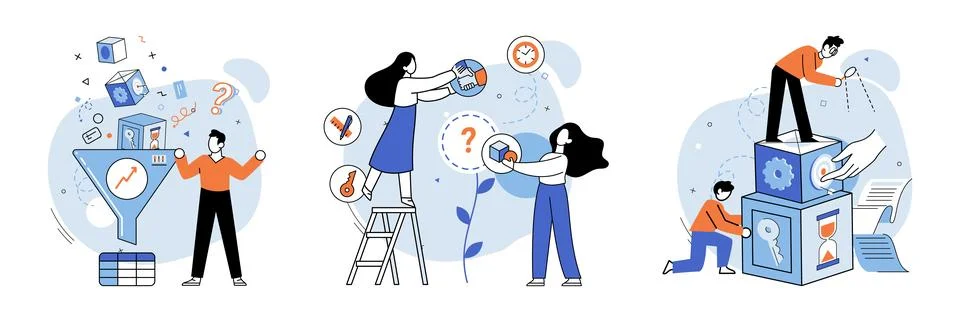 Team work. Business problem solving requires collaboration and innovative ideas Stock Illustration