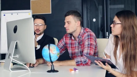 Team work. businessmans team working with new startup project in modern office. Stock Footage 83499495