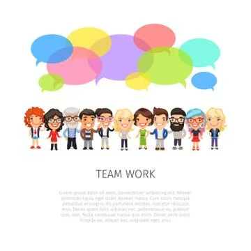 Team Work with Colorful Speech Bubbles Stock Illustration