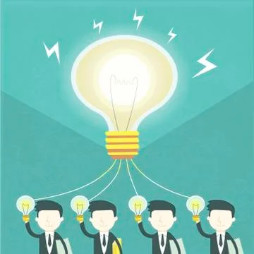 Team work concept with bulb and businessmen 库存插图