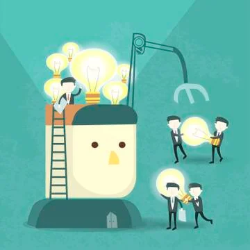 Team work concept with bulb and businessmen Stockillustratie